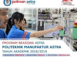Beasiswa ASTRA bagi Pelajar Kelas 12 SMA Sederajat untuk Kuliah D3 di Politeknik Manufaktur Astra