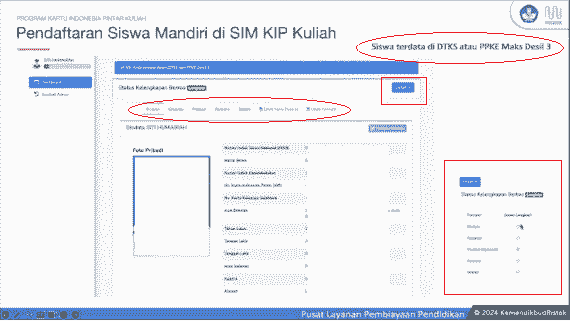 tampilan pendaftaran kip kuliah siswa terdata DTKS PPKE