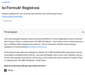 Isi Formulir Registrasi Beasiswa Pelatihan AI Pijak dari IBM dan Dicoding 