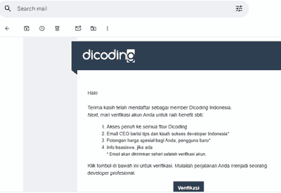 tampilan verifikasi email akun dicoding