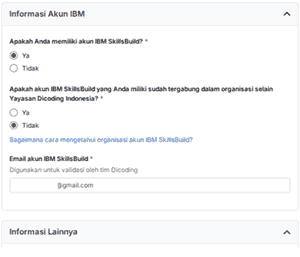 Informasi Akun IBM sudah daftar
